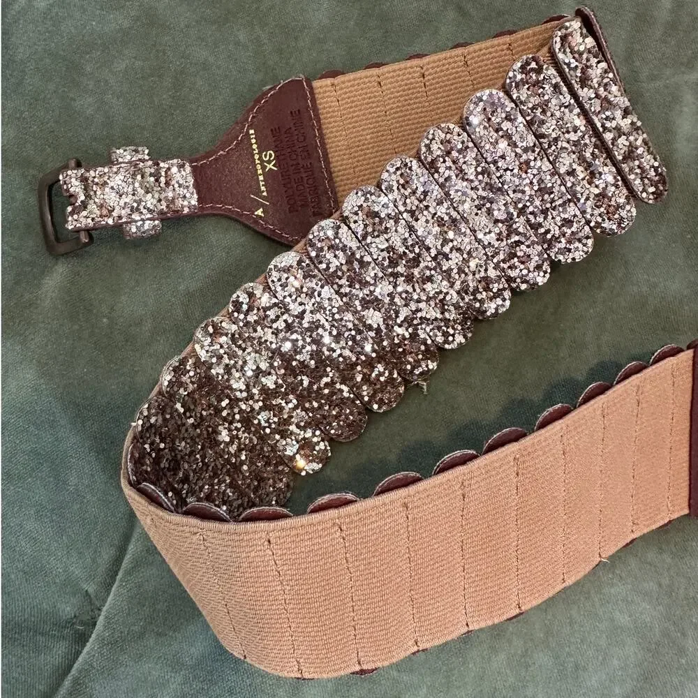 Anthropologie Pink Hensler Glitter  Wide Tabby Belt XS